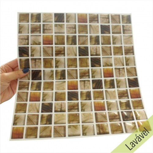 Placa de Pastilha Adesiva Resinada Castanho Rajado - 28,5cm x 31cm