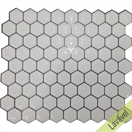 Placa de Pastilha Adesiva Resinada Hexagonal Mini White - 28,5cm x 27cm
