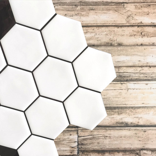 Placa de Pastilha Adesiva Resinada Hexagonal Max Branco - 30cm x 30cm