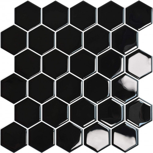 Placa de Pastilha Adesiva Resinada Hexagonal Preto - 30cm x 30cm