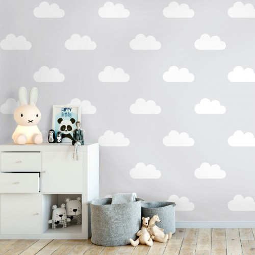 Papel de Parede Infantil Nuvens Fundo Cinza