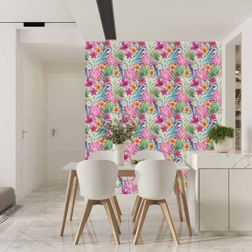 Papel de Parede Tropical Abacaxi Rosa