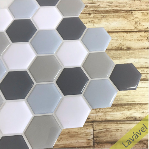 Placa de Pastilha Adesiva Resinada Hexagonal Fendi - 30cm x 30cm