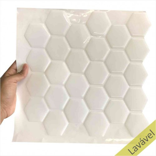 Placa de Pastilha Adesiva Resinada Hexagonal Branco fundo branco - 30cm x 30cm - PRONTA ENTREGA