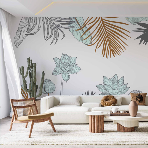 Painel Jardim Harmonia Contorno Cinza Fundo Branco