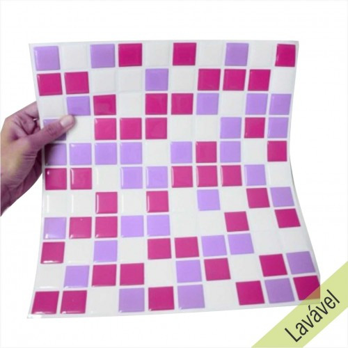 Placa de Pastilha Adesiva Resinada Lilás, Rosa e Branco - 29,5cm x 30cm