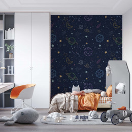 Painel Estrelas, constelações e planetas fundo azul escuro