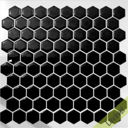 Placa de Pastilha Adesiva Resinada Hexagonal Mini Black - 28,5cm x 27cm