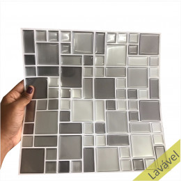 Placa de Pastilha Adesiva Resinada Mosaico Prata - 28,5cm x 31cm