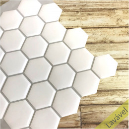 Placa de Pastilha Adesiva Resinada Hexagonal Branco - 30cm x 30cm