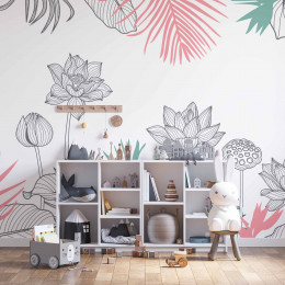 Painel Jardim Leveza Contorno Cinza Fundo Branco